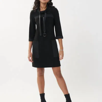 Joseph Ribkoff Leatherette Trim Dress In Black