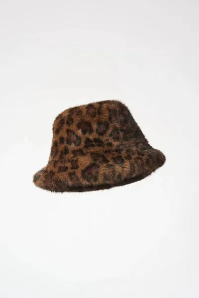 Joseph Ribkoff Leopard Print Faux Fur Bucket Hat In Black/beige In Multi