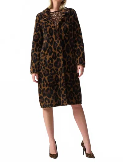 Joseph Ribkoff Leopard Print Faux Fur Coat In Beige Black In Multi