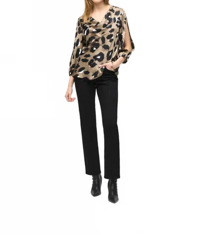 JOSEPH RIBKOFF LEOPARD SATIN TOP IN BLACK MULTI