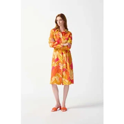 Joseph Ribkoff Linen Blend Floral Shirt Dress In Orange