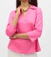 Joseph Ribkoff Linen Boxy Top With Shirt Collar In Bubblegum Pink In Pink