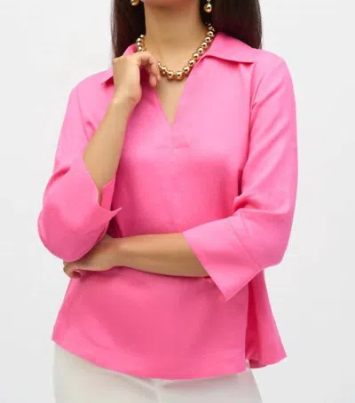 JOSEPH RIBKOFF LINEN BOXY SHIRT COLLAR TOP IN BUBBLE GUM