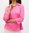 Joseph Ribkoff Linen Boxy Top With Shirt Collar In Bubblegum Pink In Multi
