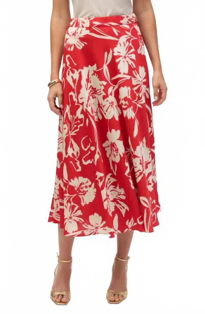 Joseph Ribkoff Long Flower Print Skirt In Red Cream In Multi