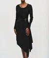 Joseph Ribkoff Long Sleeve Asymmetric Midi Fit And Flare Dress In Black