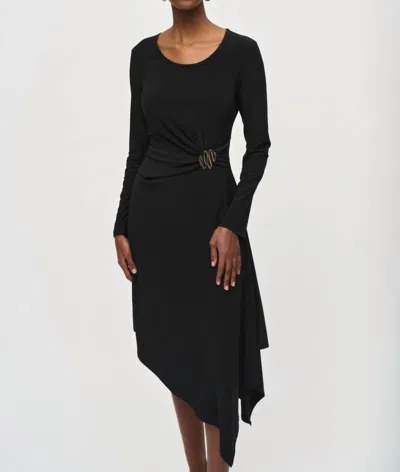 Joseph Ribkoff Long Sleeve Asymmetric Midi Fit And Flare Dress In Black