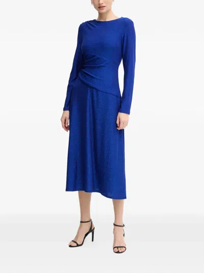 Joseph Ribkoff Long-sleeve Draped Midi Dress In Blue