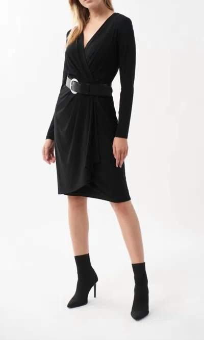 Joseph Ribkoff Long Sleeve Faux Wrap Dress In Black
