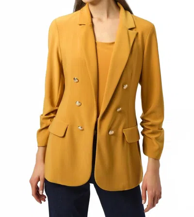 Joseph Ribkoff Silky Knit Fitted Long Sleeve Blazer In Medallion In Yellow