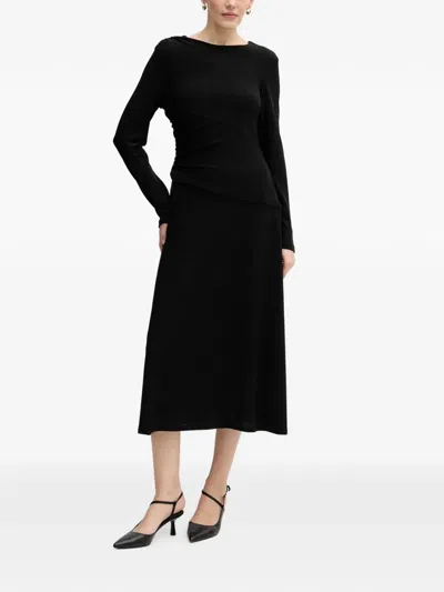 Joseph Ribkoff Long-sleeve Gathered Midi Dress In Black