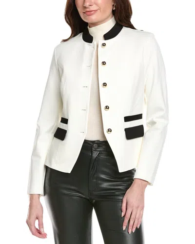 Joseph Ribkoff Mandarin Collar Knit Jacket In White
