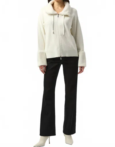 Joseph Ribkoff Long Sleeve Knit Coat With Fur Trim In Off White