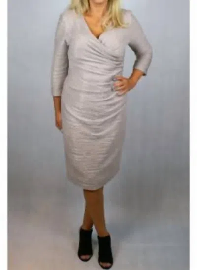 Joseph Ribkoff Long Sleeve Ruched Dress In Beige In Silver