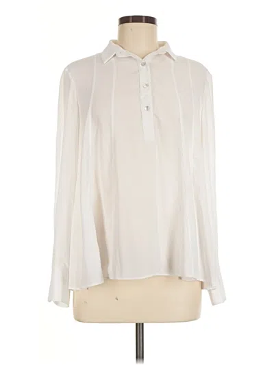 Pre-owned Joseph Ribkoff Long Sleeve Silk Top Ivory Collared Neckline Tops