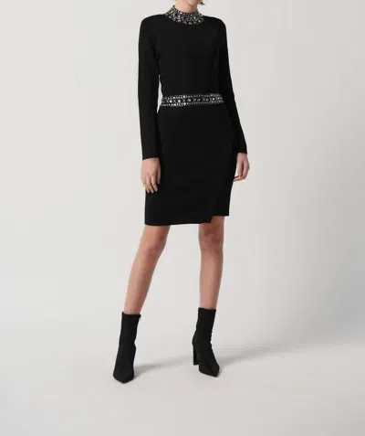Joseph Ribkoff Long Sleeve Sweater Dress With Rhinestones In Black