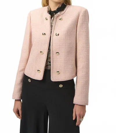 Joseph Ribkoff Long Sleeves Bouclé Collarless Jacket In Rose In Animal Print
