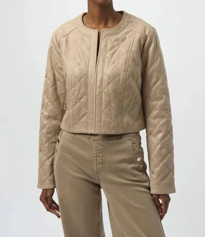 Joseph Ribkoff Foiled Faux Suede Diamond Quilt Studded Jacket In Fawn In Brown