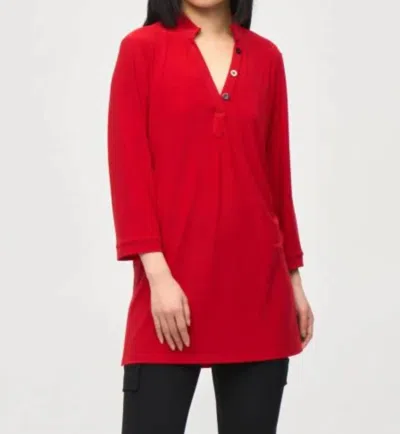 Joseph Ribkoff Mandarin Collar 3/4 Sleeve Trapeze Tunic In Lipstick Red