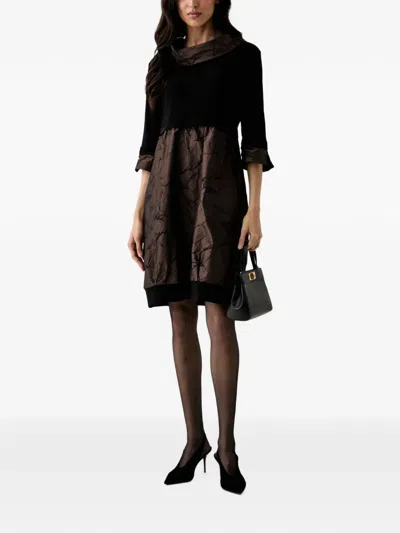 Joseph Ribkoff Marble-print Cowl-neck Mini Dress In Black