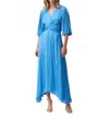 Joseph Ribkoff V-neck Pleated Satin Maxi Dress In Coastal Blue In Blue