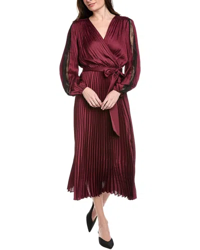 Joseph Ribkoff Pleated Faux-wrap Dress In Burgundy