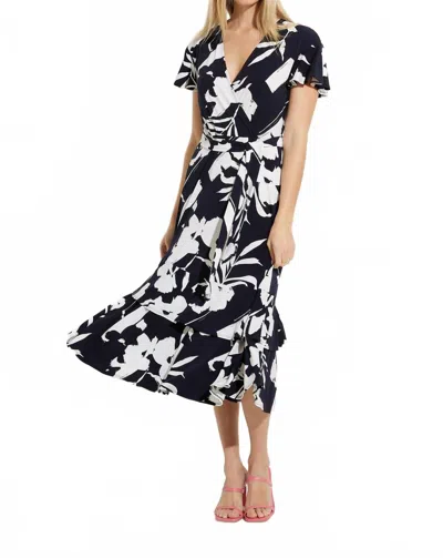 Joseph Ribkoff Melinda Fit And Flare Dress In Midnight Blue & Vanilla In Black