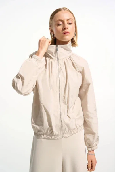 Joseph Ribkoff Memory Cocoon Outdoor Jacket With Funnel Collar In Neutral