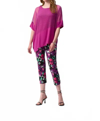 Joseph Ribkoff Mesh Asymmetrical Short Dolman Sleeve Top In Purple Orchid In Pink
