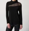 Joseph Ribkoff Silky Knit Top With Embellished Mesh Insert In Black In Black