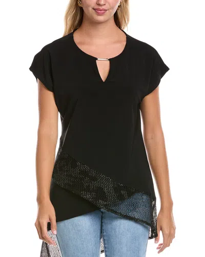 Joseph Ribkoff Mesh Hem Top In Black