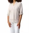 Joseph Ribkoff Mesh Insert 3/4 Sleeve V-neck Top In Moonstone In Pink
