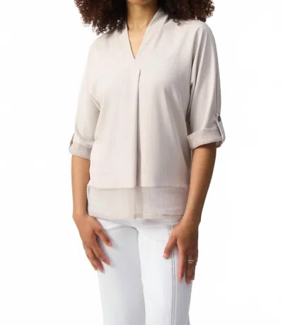 Joseph Ribkoff Mesh Insert 3/4 Sleeve V-neck Top In Moonstone In Pink
