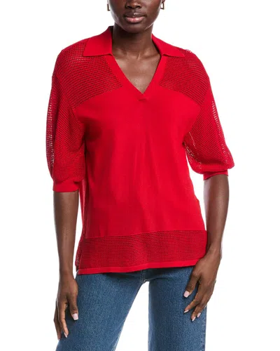 Joseph Ribkoff Knit Pullover With Pointelle Detail Sweater In Radiant Red