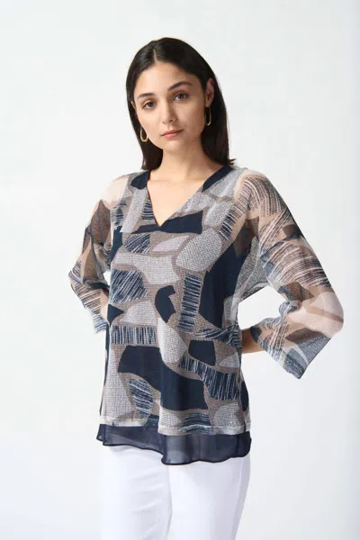 Joseph Ribkoff Mesh Knit Sweater In Vanilla/multi In Blue