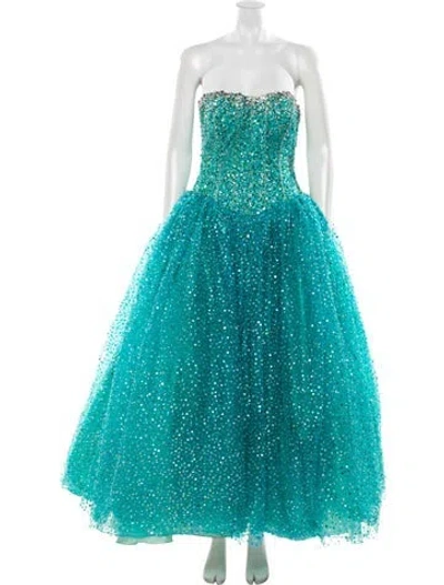 Pre-owned Joseph Ribkoff Mesh Long Dress In Blue/green