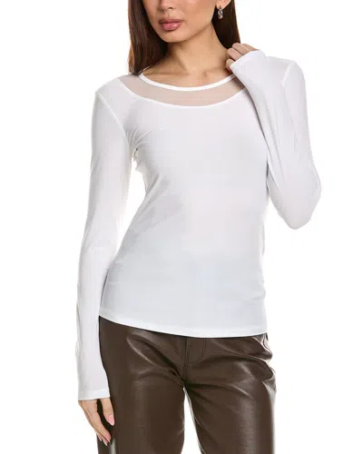 Joseph Ribkoff Mesh Neckline Top In White