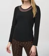 Joseph Ribkoff Mesh Round Neck Long Sleeves Top In Black In Black