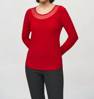 Joseph Ribkoff Mesh Round Neck Long Sleeves Top In Lipstick Red