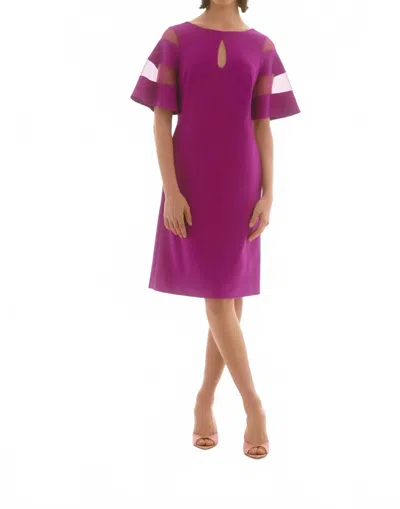 Joseph Ribkoff Mesh Sleeve Insert A-line Dress In Purple Orchid