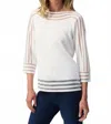 Joseph Ribkoff Pullover With Mesh Stripe Detail Top In White In White