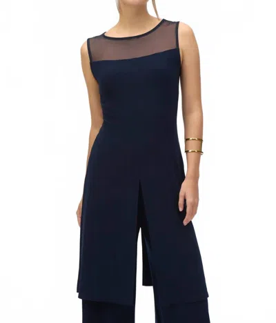 JOSEPH RIBKOFF MESH YOKE SLEEVELESS TUNIC TOP IN MIDNIGHT BLUE