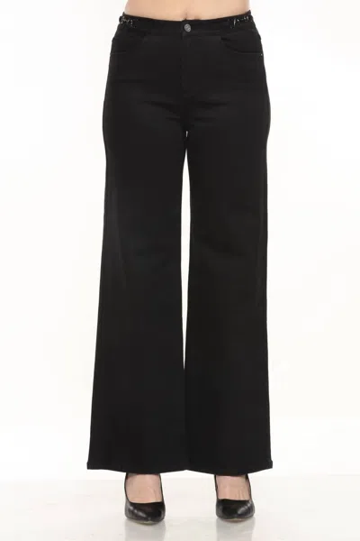 JOSEPH RIBKOFF METAL WAIST ACCENT DENIM WIDE LEG JEAN IN BLACK