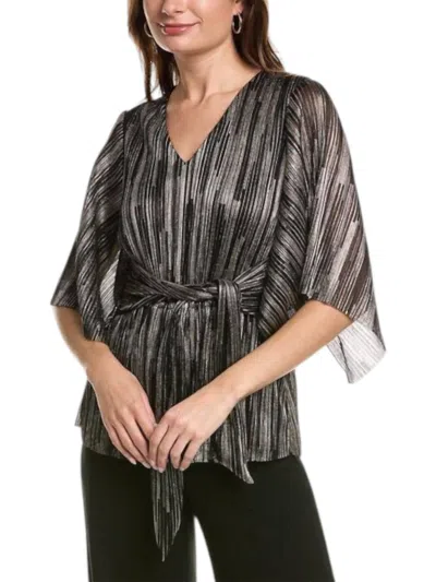 Joseph Ribkoff Metallic Belted V-neck Pullover In Black Gold