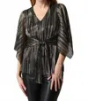 Joseph Ribkoff Metallic Belted V-neck Pullover In Black Gold In Black