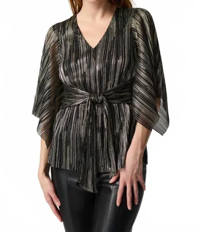 JOSEPH RIBKOFF METALLIC BELTED V-NECK PULLOVER IN BLACK/GOLD