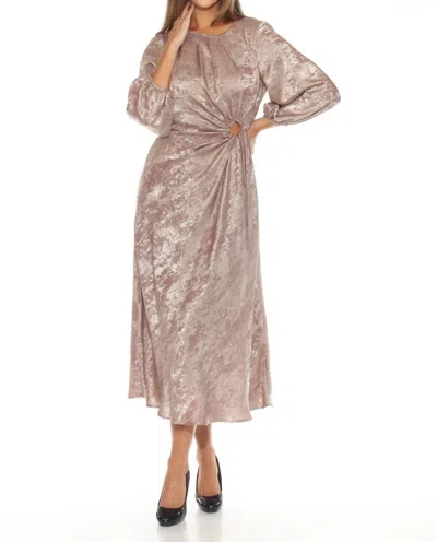 Joseph Ribkoff Metallic Cutout Detail Puff Sleeve Dress In Beige/gold