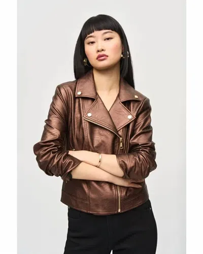 Joseph Ribkoff Metallic Faux Leather Biker Jacket In Bronze In Gold