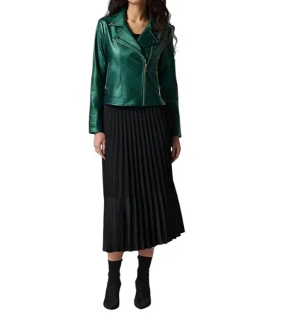 Joseph Ribkoff Metallic Faux Leather Biker Jacket In Emerald In Gold