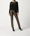 Joseph Ribkoff Metallic Faux Leather Slim Fit Pull-on Pants In Bronze In Black